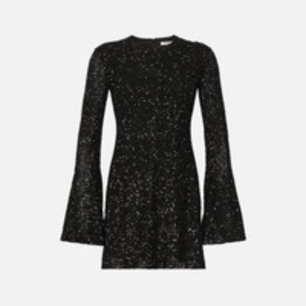 Frame black Elegant Black Sequin Dress long sleeve bell sleeves flutter - Picture 2 of 7